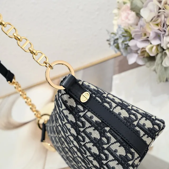 Dior কালো বেইজ তির্যক মনোগ্রাম ক্যানভাস সোনালি টোন স্ট্র্যাপ চেইন ব্যাগ 6