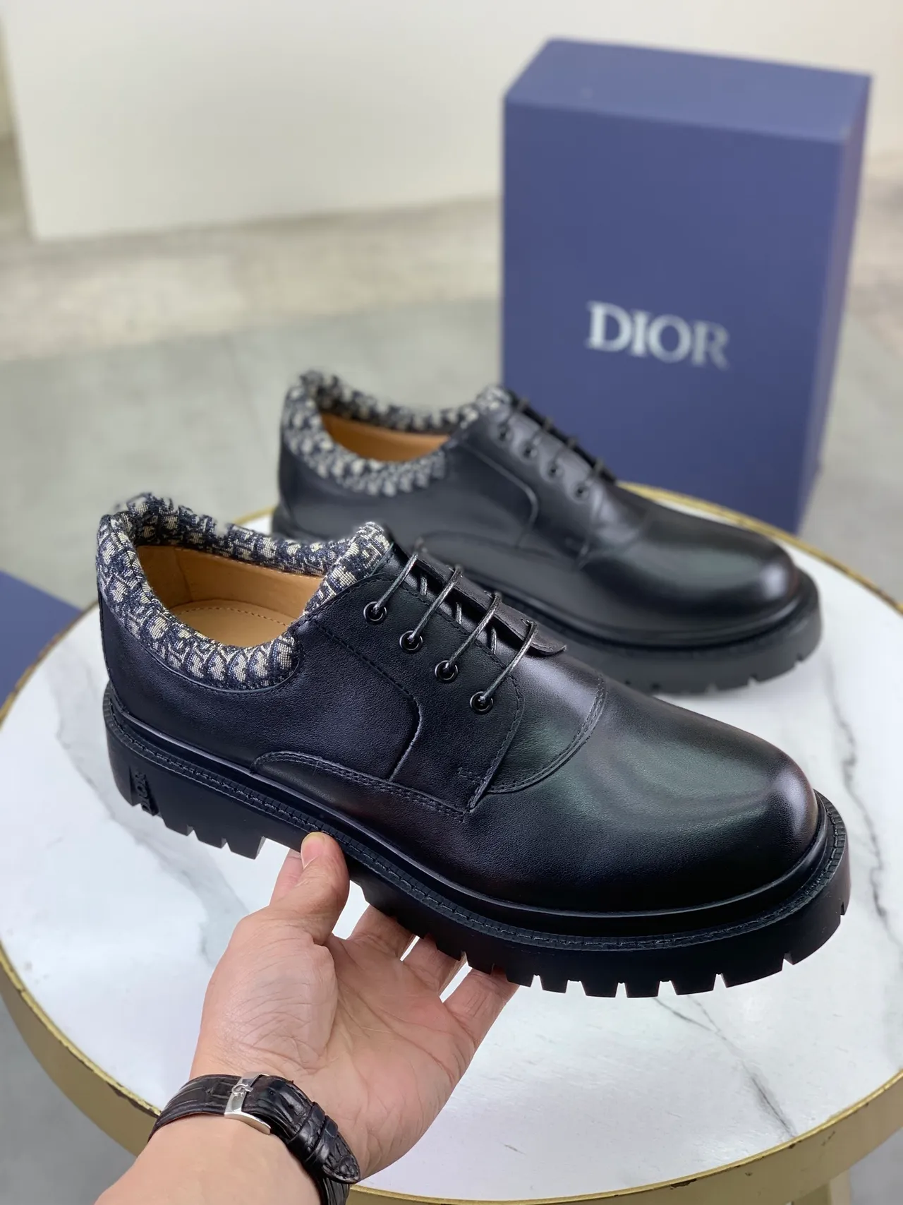 Dior Black Multicolor Glossy Monogrammed Collar Lining Leather Shoes 1