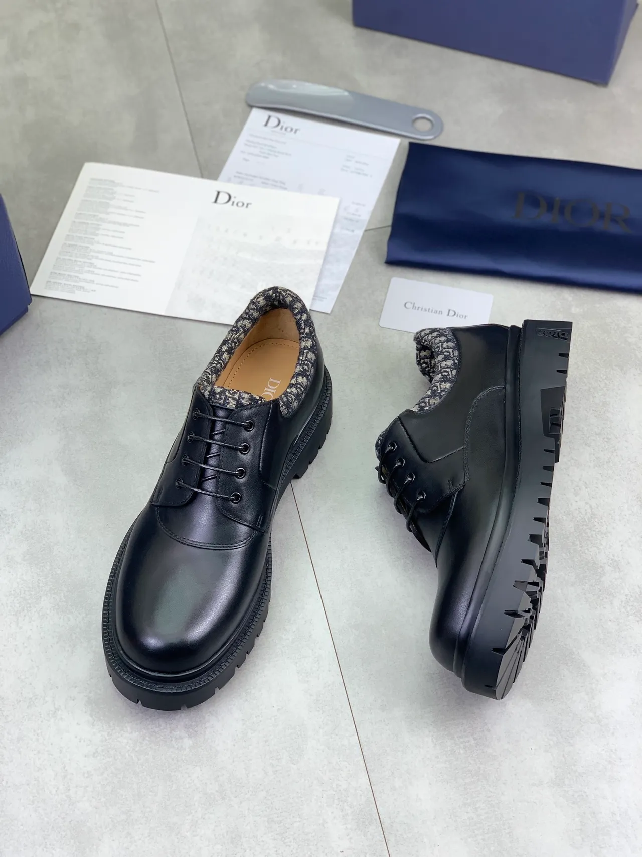 Dior Black Multicolor Glossy Monogrammed Collar Lining Leather Shoes 4