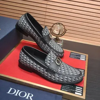 Dior 黑色 多色 斜纹 提花面料 皮革带 乐福鞋