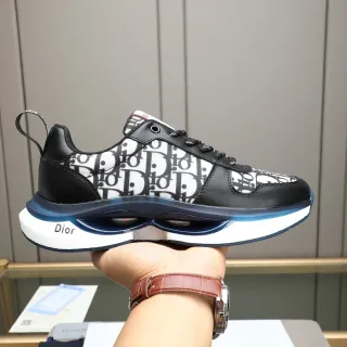迪奥黑白Monogram帆布皮革叠加生活运动鞋