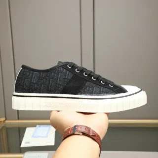 Dior 黑白印花帆布麂皮拼接生活运动鞋