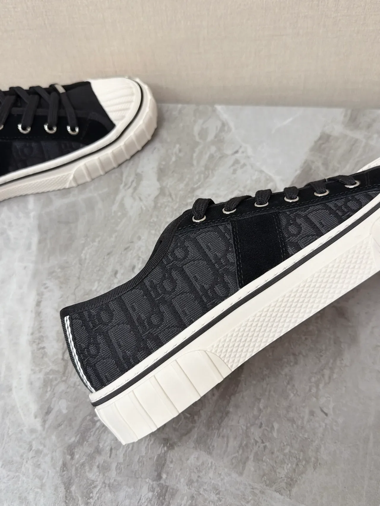 Dior Black White Monogrammed Fabric Upper Rubber Toe Cap Sneakers 3