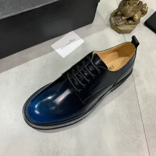 Dior नीला काला चमकदार दो रंग पेंटेंट चमड़े की कैप टो ऑक्सफोर्ड जूते