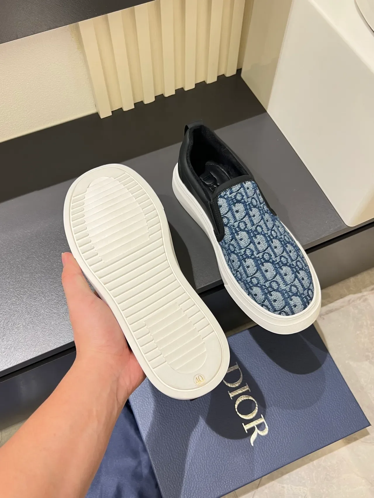 Dior Blue Black Slip-On Jacquard Monogram Upper Lifestyle Sneakers 3