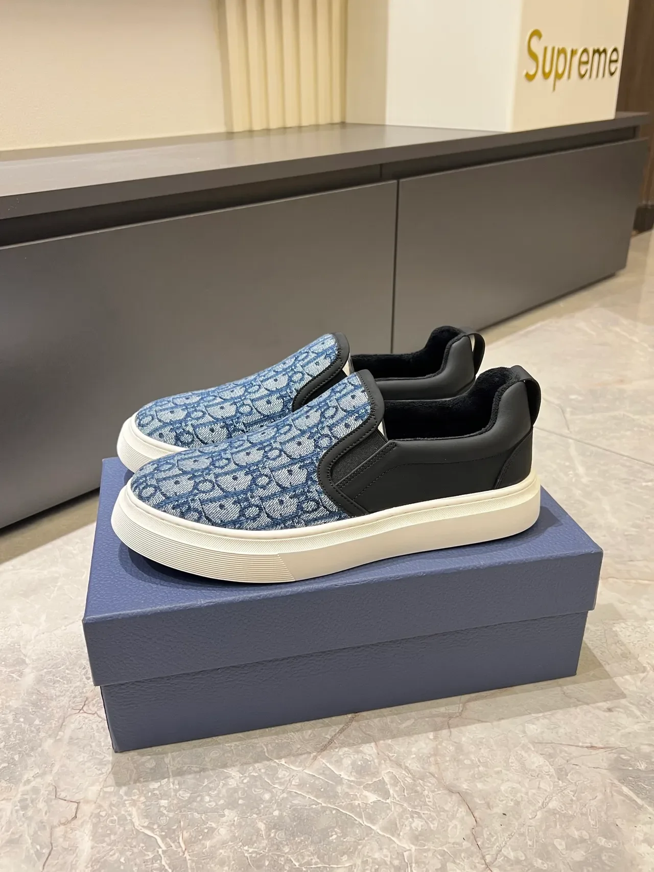 Dior Blue Black Slip-On Jacquard Monogram Upper Lifestyle Sneakers 4