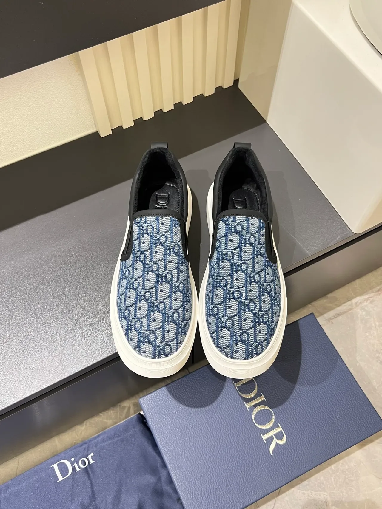 Dior Blue Black Slip-On Jacquard Monogram Upper Lifestyle Sneakers 5
