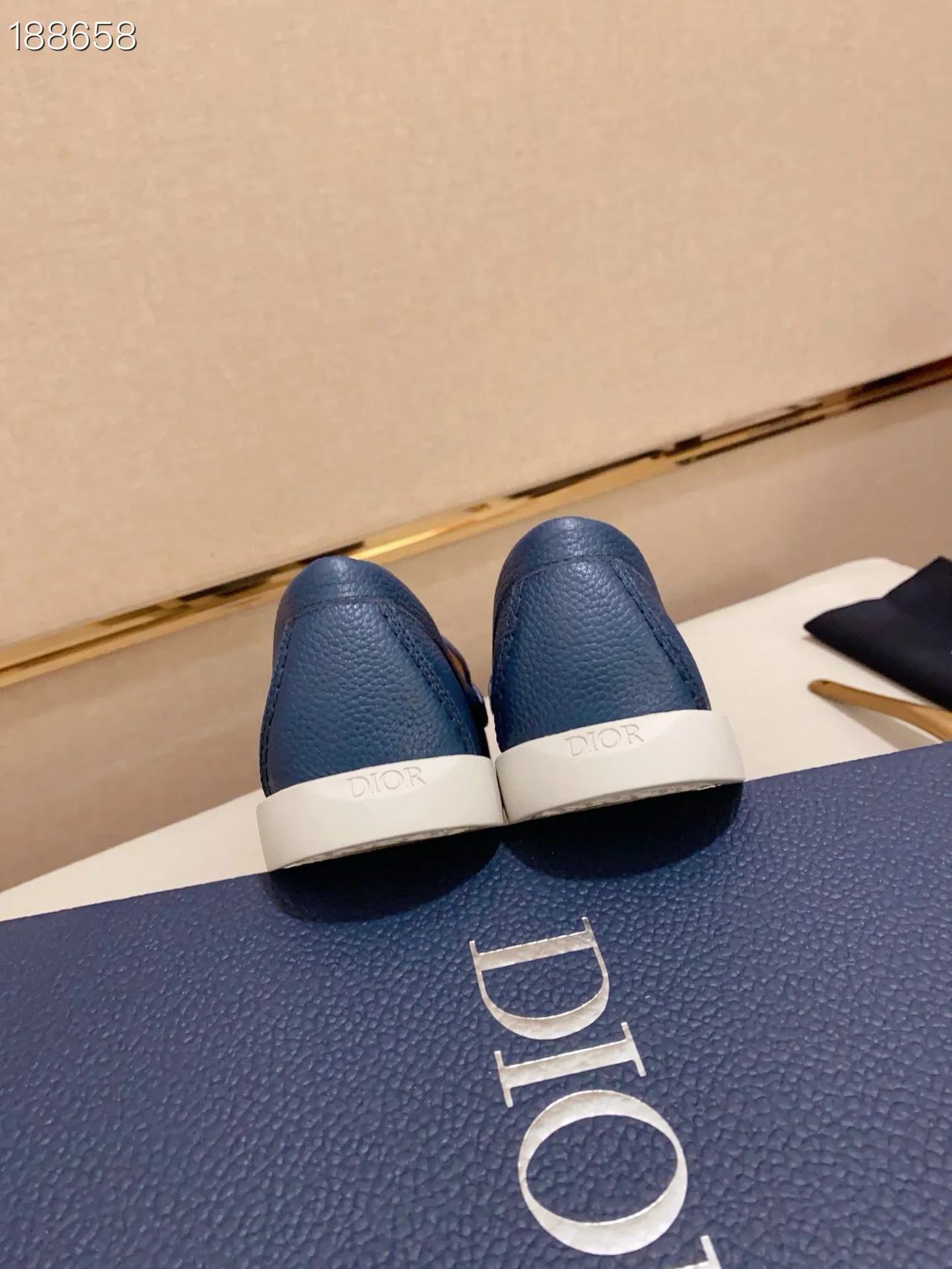 Dior Blue White Pebbled Leather CD Buckle Hardware Loafer 2