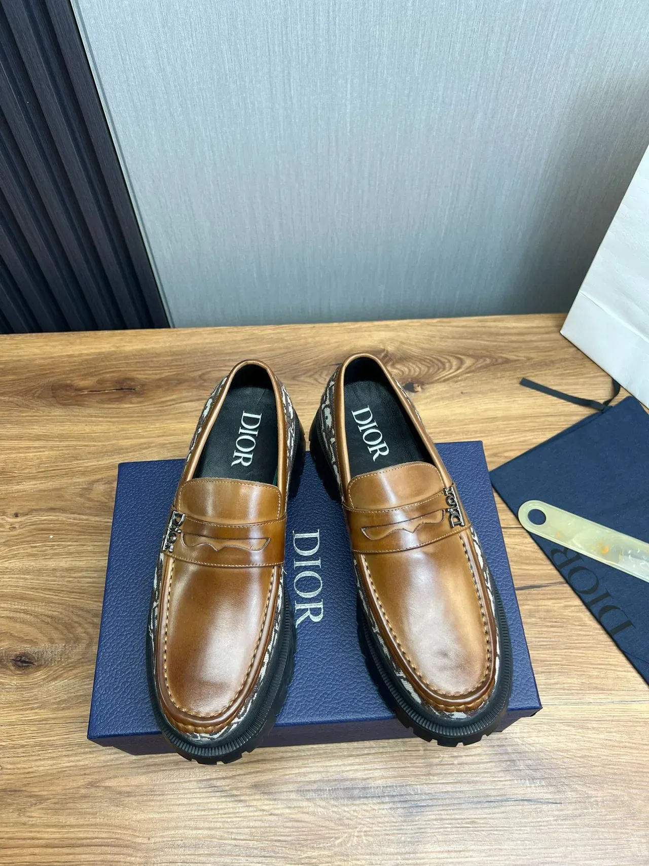 Dior Marrom Bege Penny Oblique Monogram Textil Loafer 2