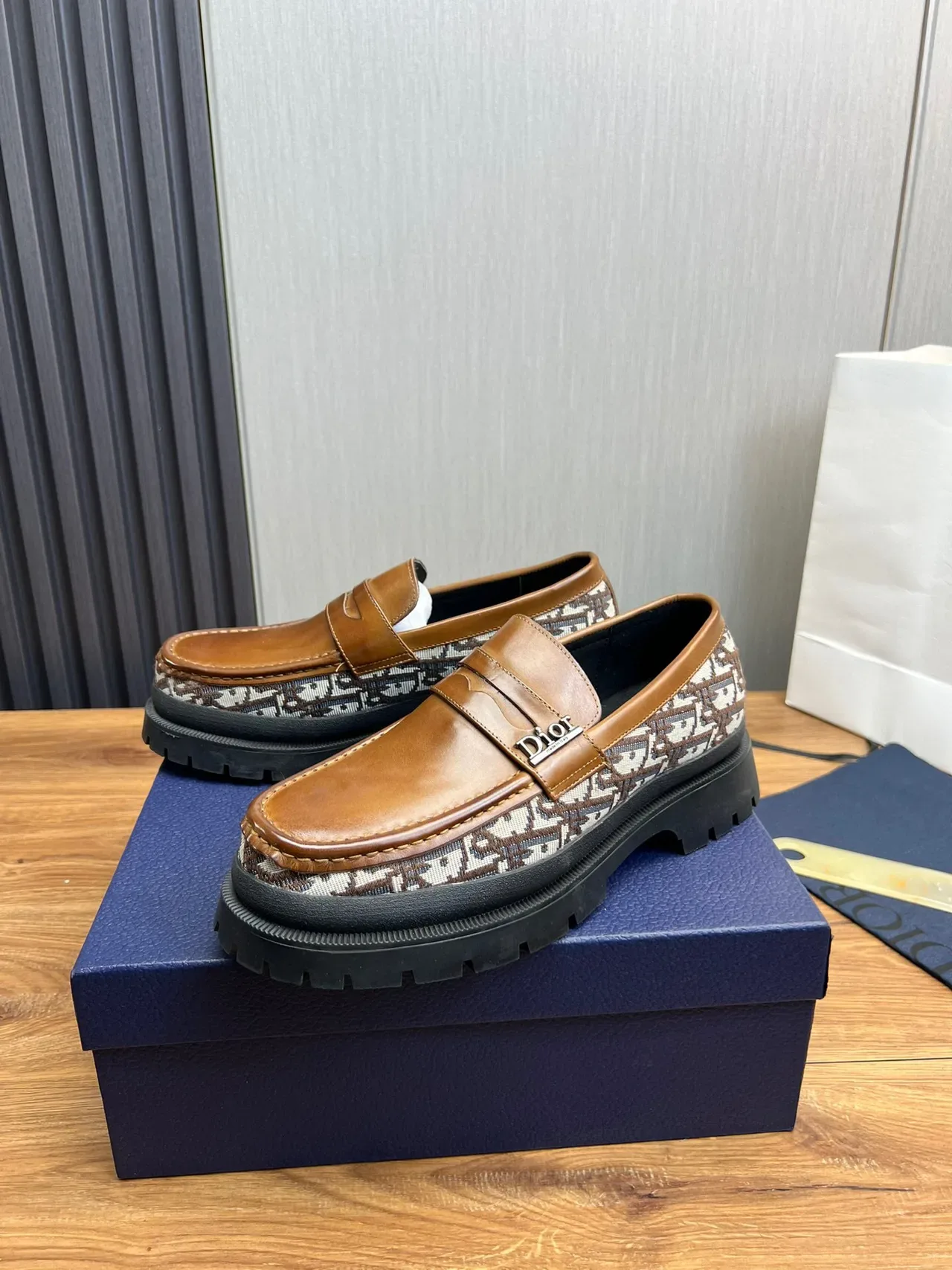 Dior Marrom Bege Penny Oblique Monogram Textil Loafer 3