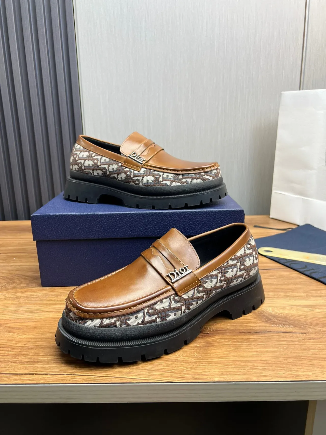Dior Marrom Bege Penny Oblique Monogram Textil Loafer 4
