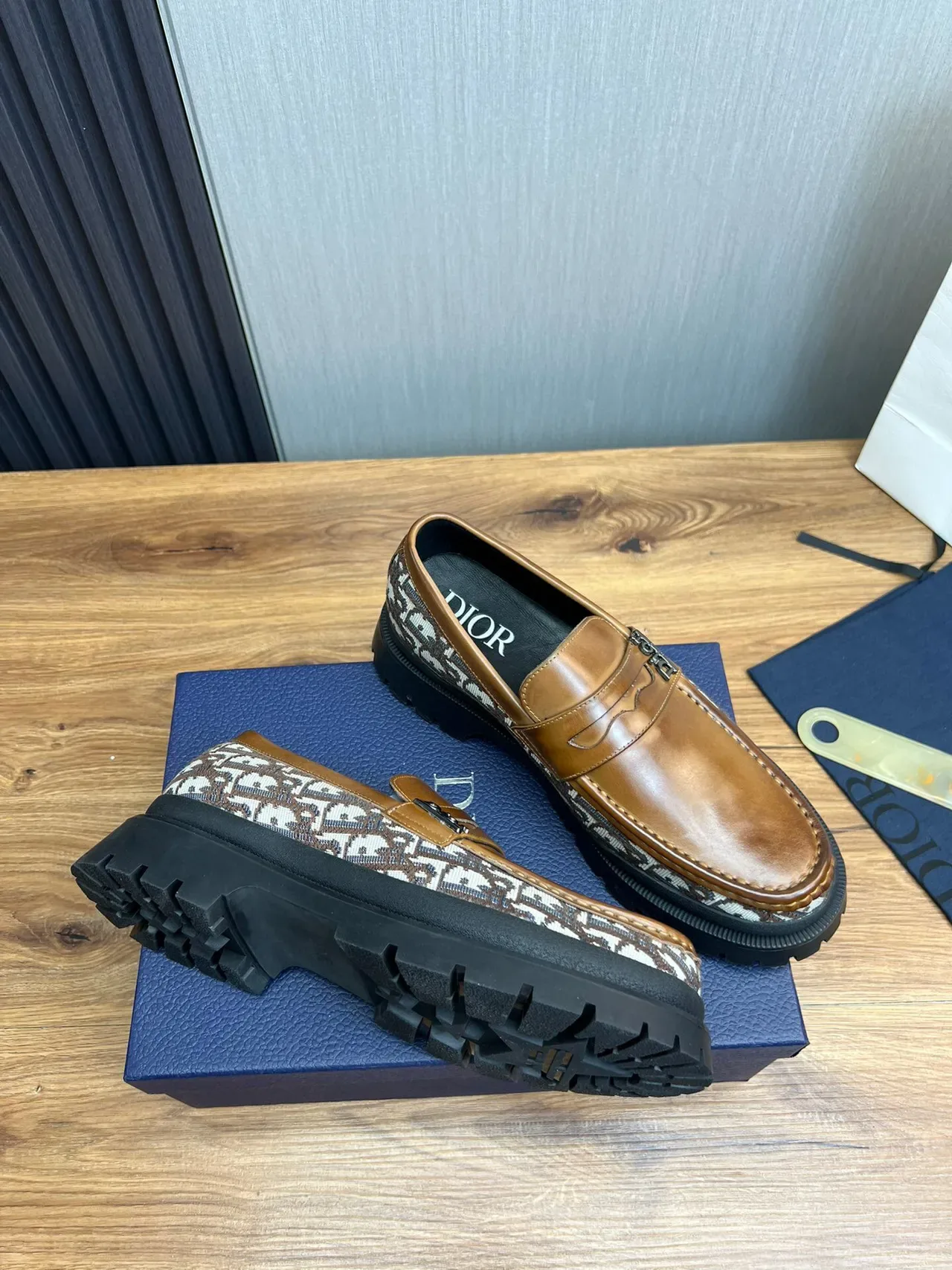 Dior Marrom Bege Penny Oblique Monogram Textil Loafer 6