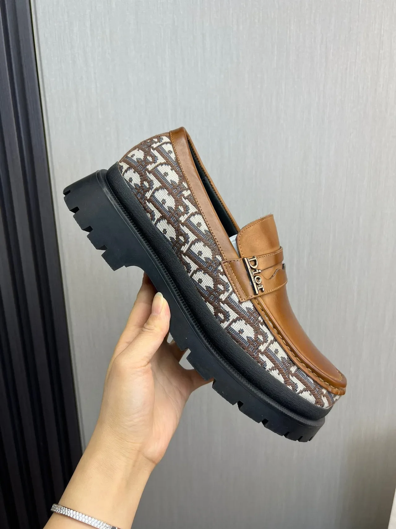 Dior Marrom Bege Penny Oblique Monogram Textil Loafer 7