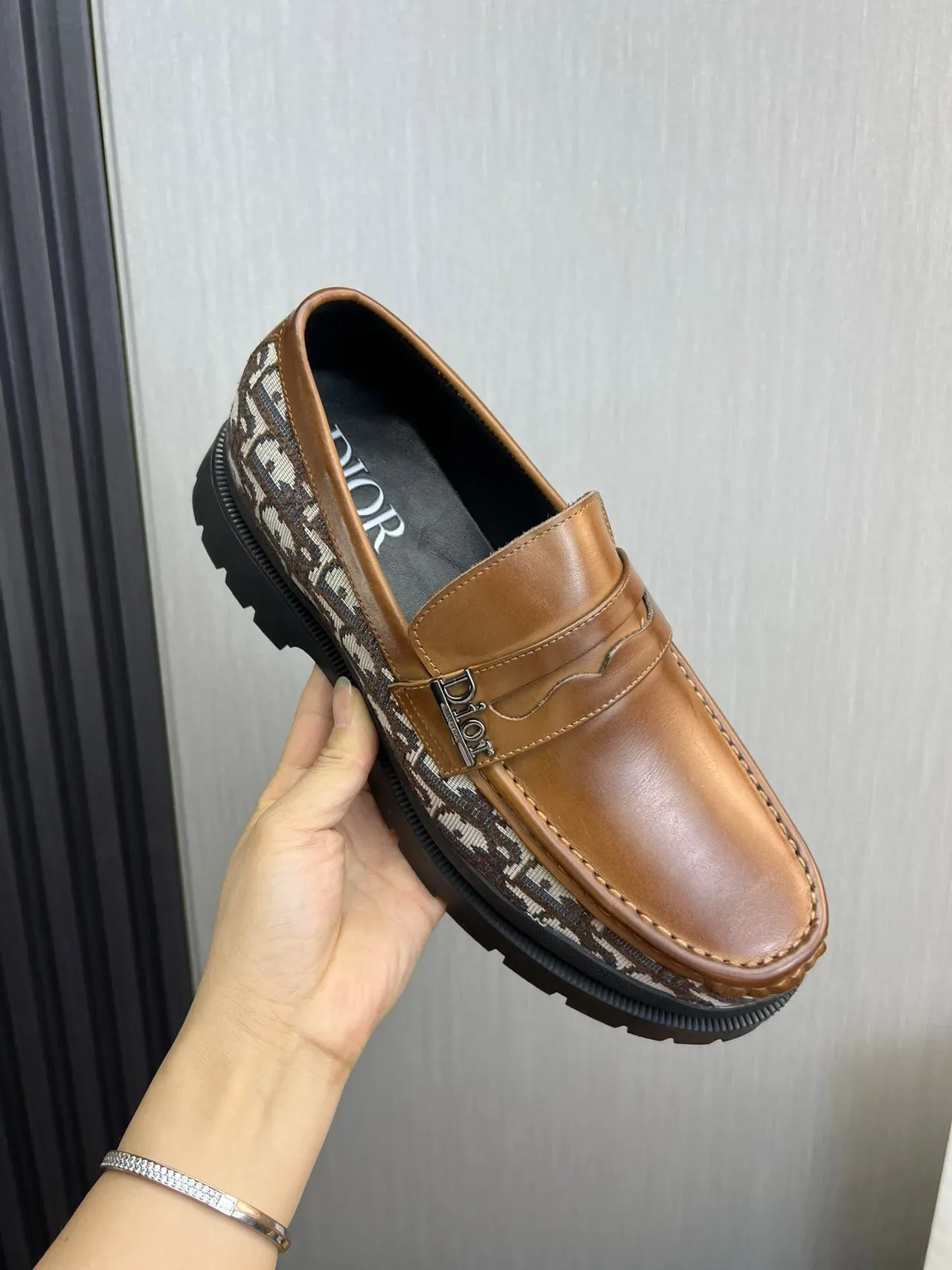 Dior Marrom Bege Penny Oblique Monogram Textil Loafer 8