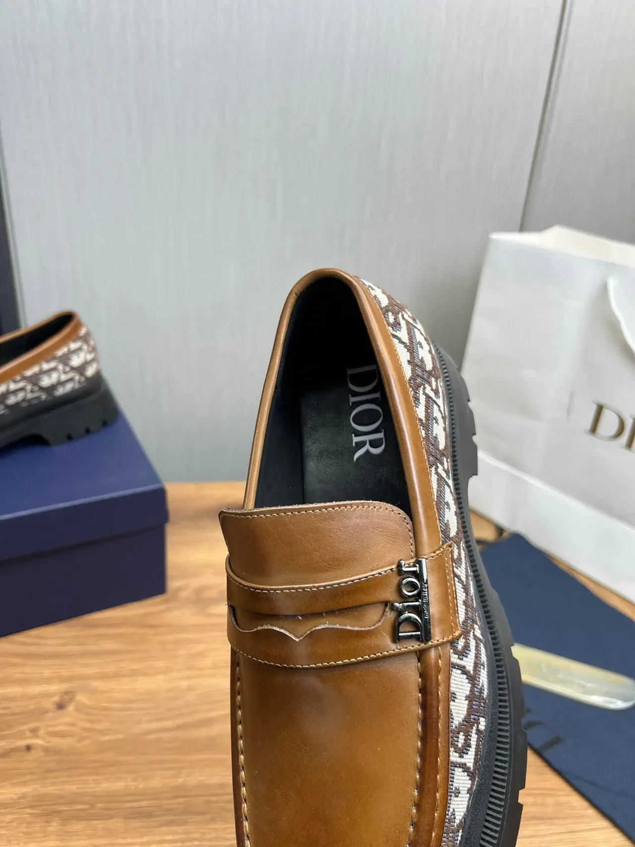 Dior Marrom Bege Penny Oblique Monogram Textil Loafer 9