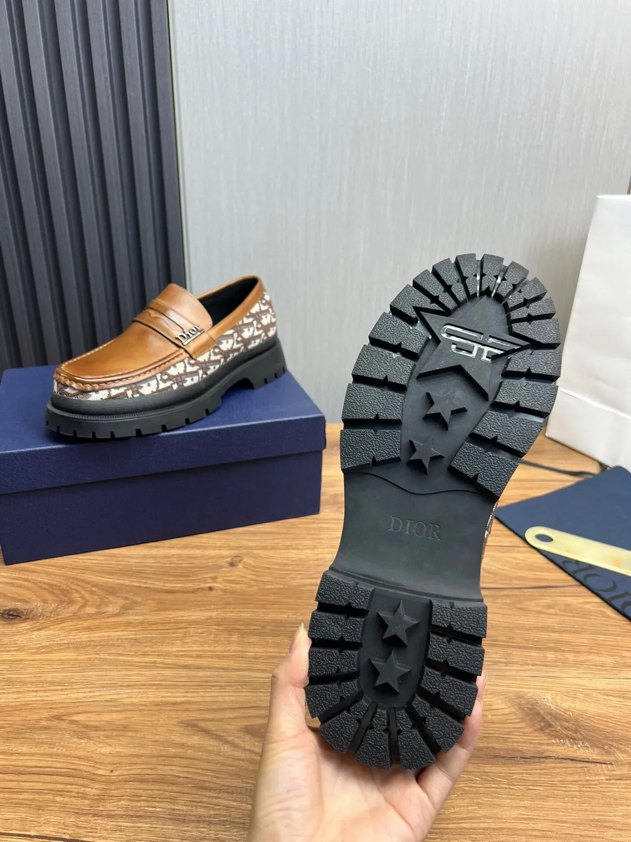 Dior Marrom Bege Penny Oblique Monogram Textil Loafer 10
