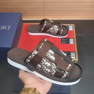 Dior Marrón Blanco Multi-Strap Oblique Jacquard Zapatillas