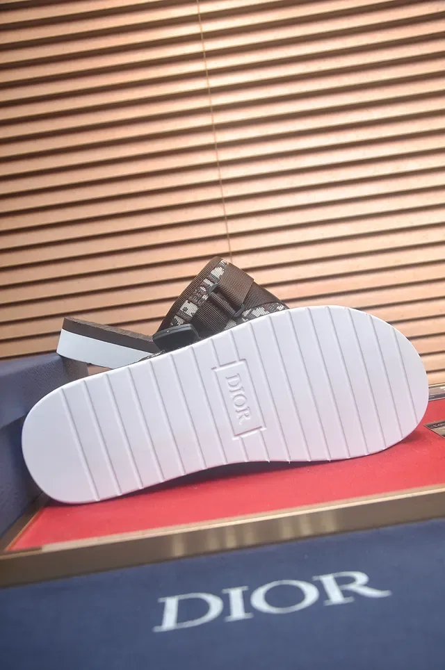 Dior Brown White Multi-Strap Oblique Jacquard Slippers 3