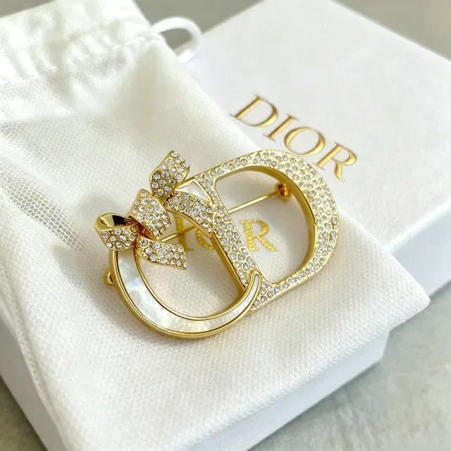 Dior CD Monogram Bow Crystal Brooch 3