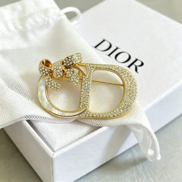 Dior CD Monogram Bow Crystal Brooch 4