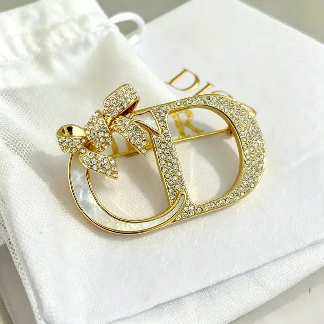 Dior CD Monogram Bow Crystal Brooch 5