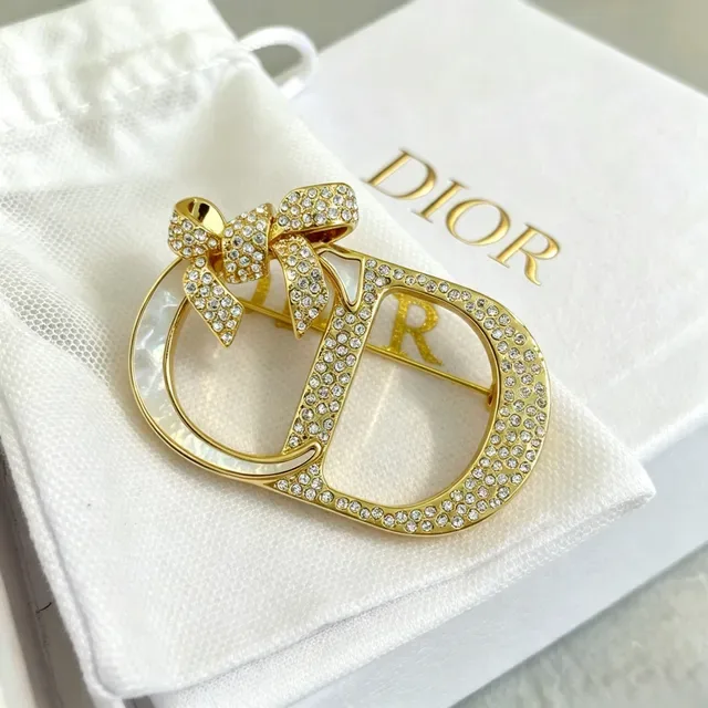 Dior CD Monogram Bow Crystal Brooch 6