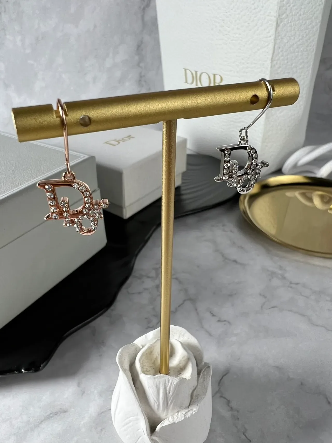 Dior Crystal-Embellished Dior Oblique Logo Drop Earrings 3