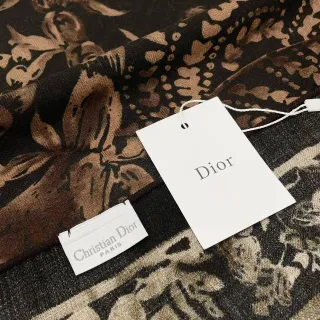 Dior Foulard à Impression Florale Noir et Marron en Soie