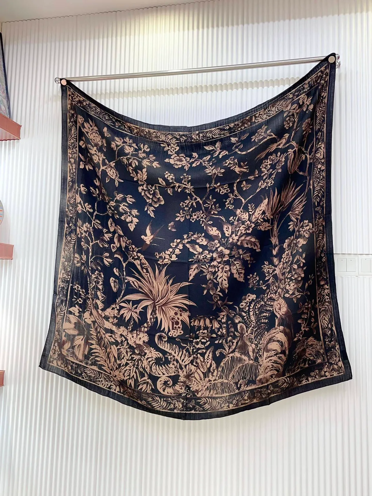 Dior Floral-Print Black and Brown Silk Scarf 6