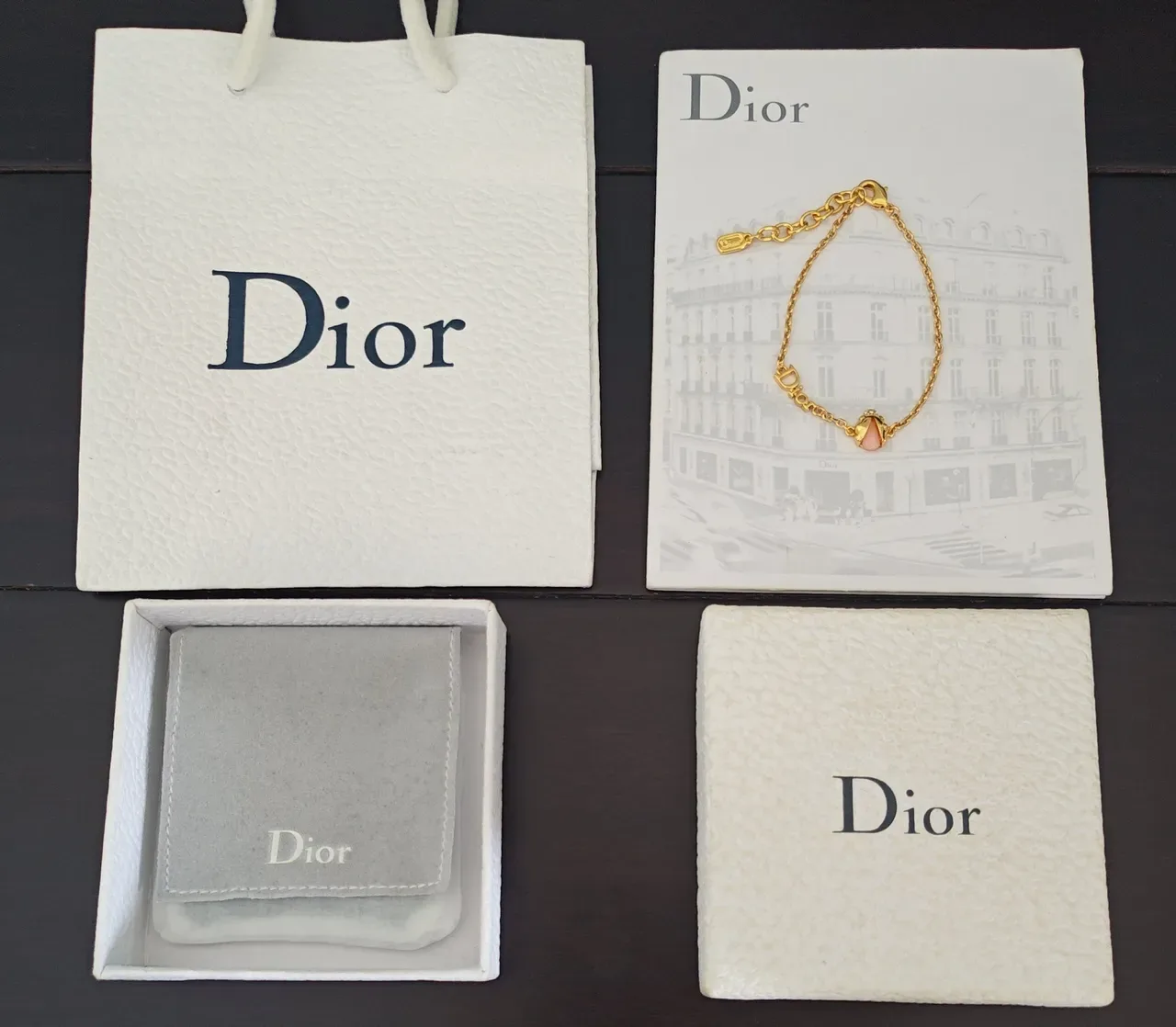 Dior Gold Pink Chain Logo-Spelled Links Bracelet 3