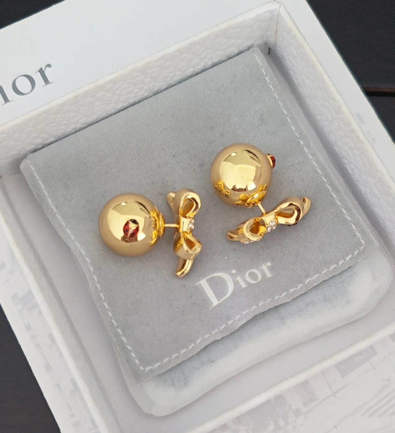 Dior Gold Red Pavé Crystal Earrings 2