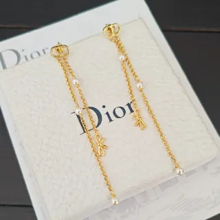 Dior Chaîne Dorée et Nœud Perlé Pendantes