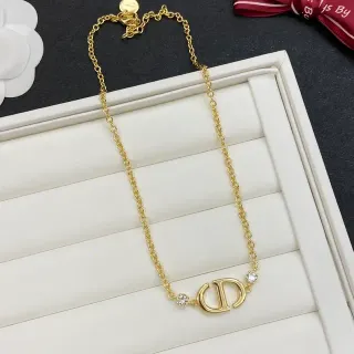 Dior سلسلة ذهبية شفافة قلادة Interlocked CD Logo