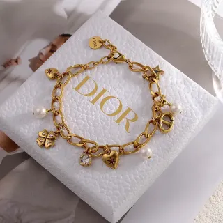 Dior 金白 粗链 多吊坠设计 手链