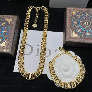 Dior ذهبي أبيض oversized Curb-Link Chain معدن قلادة