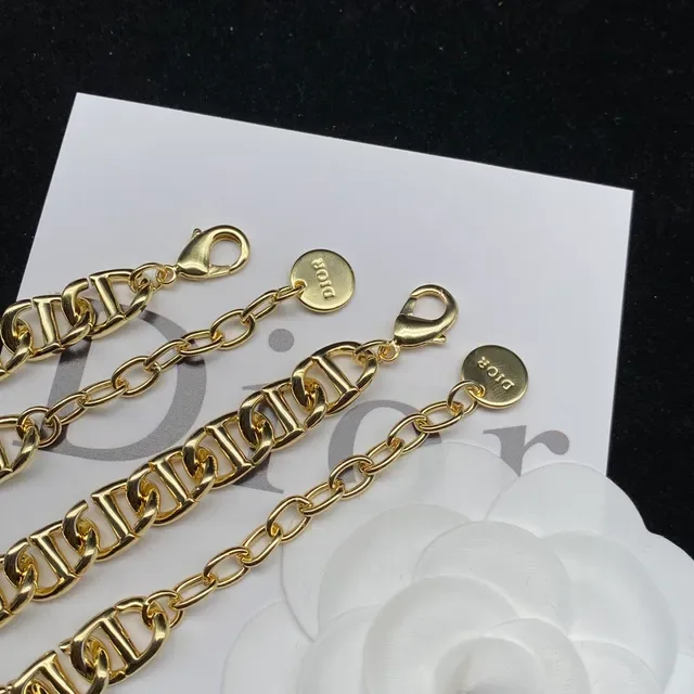 Dior dourado branco oversized Curb-Link Chain de metal colar 3