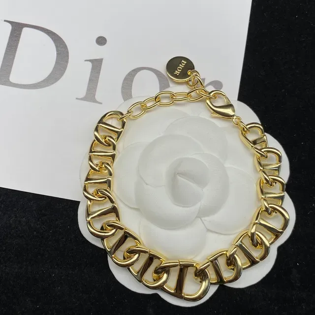 Dior dourado branco oversized Curb-Link Chain de metal colar 5