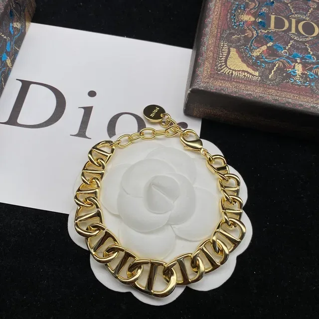 Dior dourado branco oversized Curb-Link Chain de metal colar 6