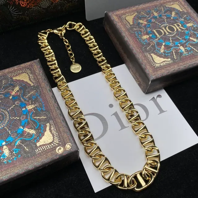 Dior dourado branco oversized Curb-Link Chain de metal colar 7
