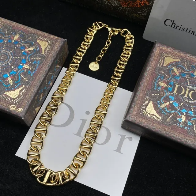 Dior dourado branco oversized Curb-Link Chain de metal colar 8