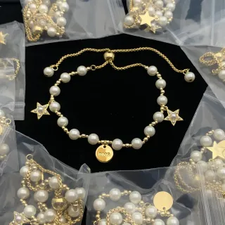 Dior 金白珍珠链条手链