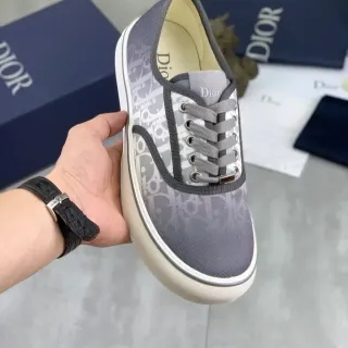 Dior Gray White Monogram-Print Canvas Upper Ribbed Heel Tab Sneakers