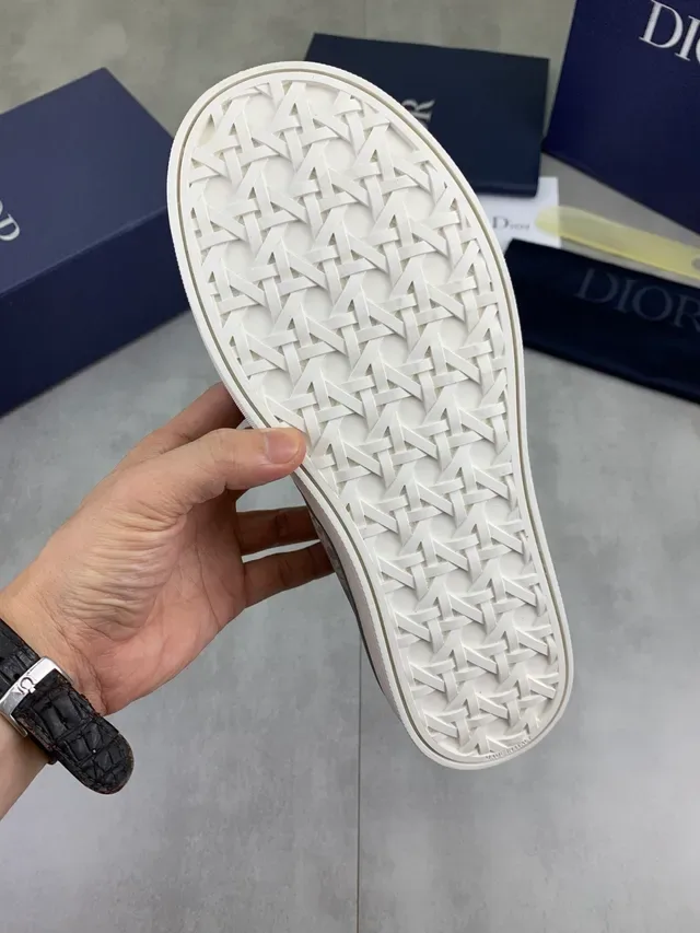 Dior رمادي أبيض Monogram-Print Canvas Upper Ribbed Heel Tab حذاء رياضي 2