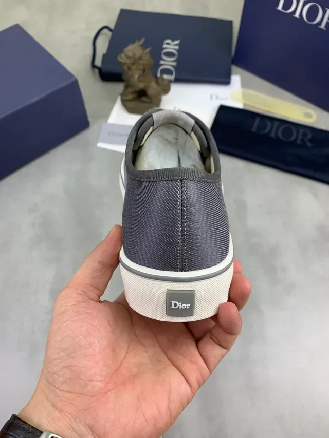 Dior رمادي أبيض Monogram-Print Canvas Upper Ribbed Heel Tab حذاء رياضي 3