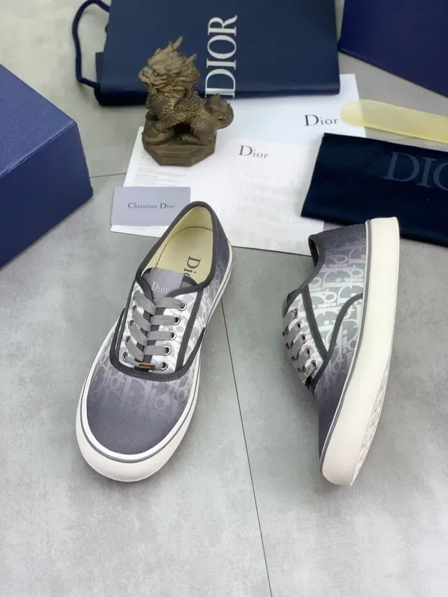 Dior رمادي أبيض Monogram-Print Canvas Upper Ribbed Heel Tab حذاء رياضي 5