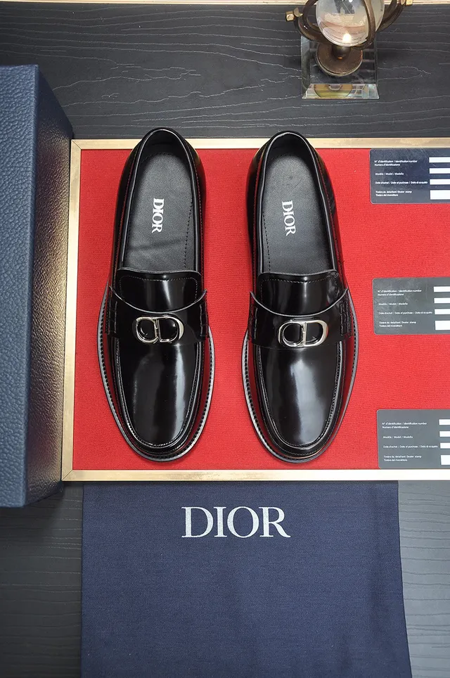 Dior Loafer Black Gold Polished Leather Metal CD Buckle Strap Loafer 2