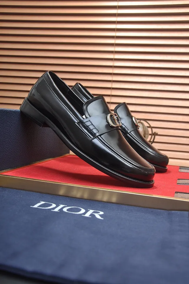 Dior Loafer Black Gold Polished Leather Metal CD Buckle Strap Loafer 3