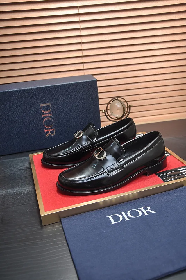 Dior Loafer Black Gold Polished Leather Metal CD Buckle Strap Loafer 4
