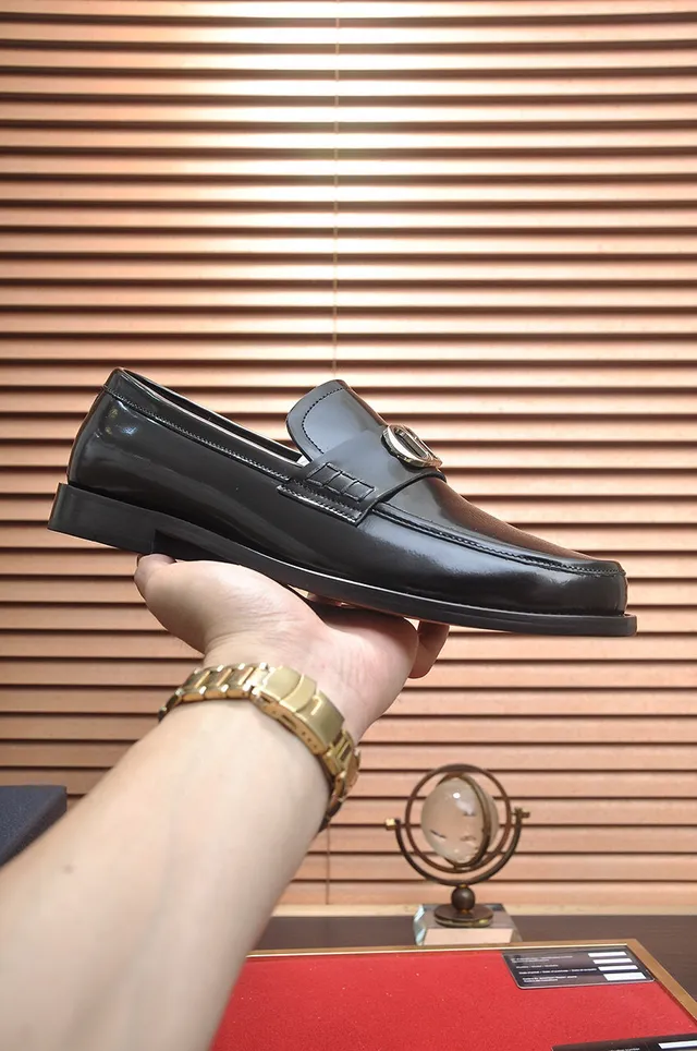 Dior Loafer Black Gold Polished Leather Metal CD Buckle Strap Loafer 5