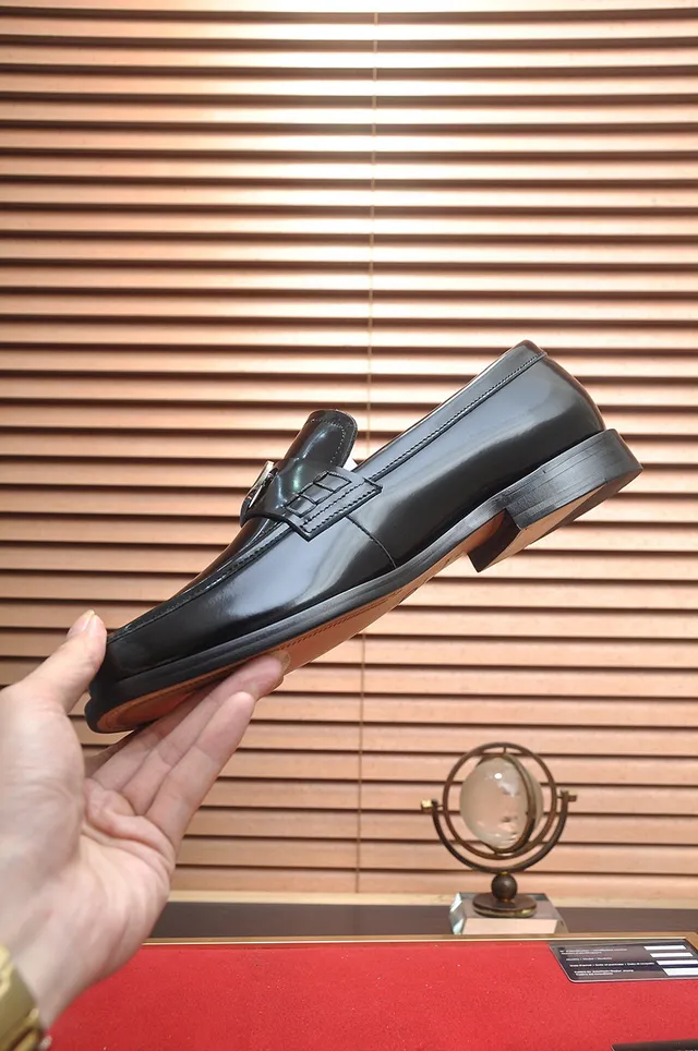 Dior Loafer Black Gold Polished Leather Metal CD Buckle Strap Loafer 6